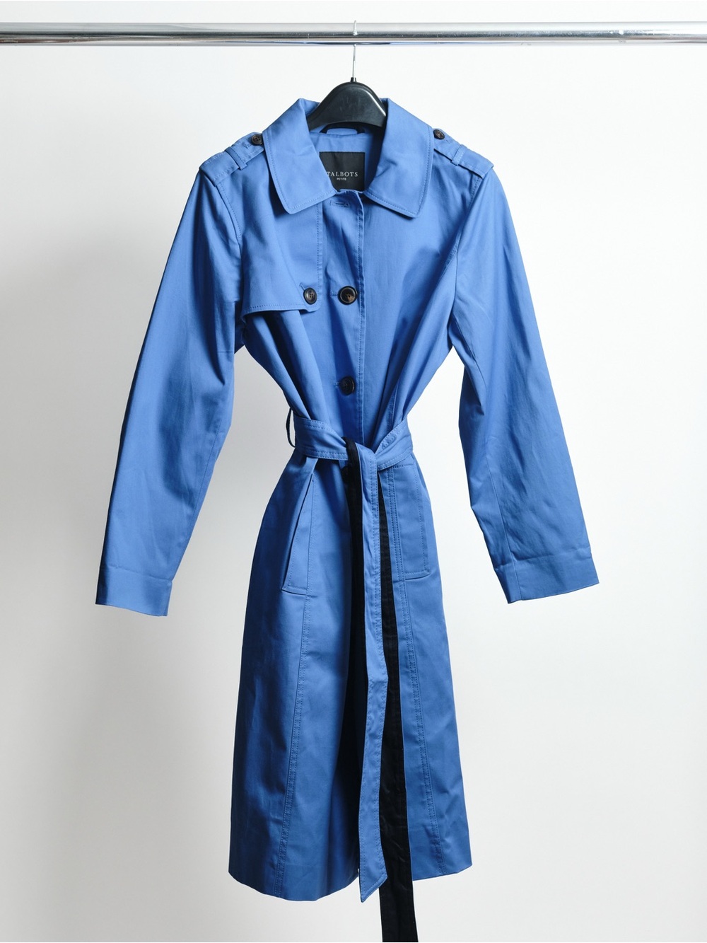 Talbots Bright Blue Trench Coat with Self Tie Belt